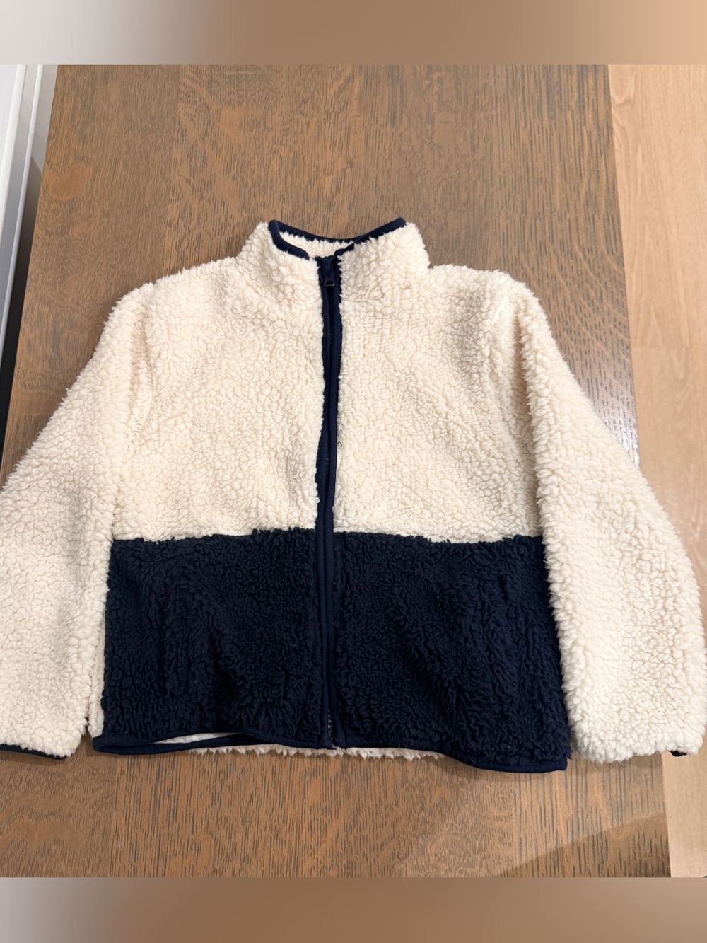 Janie and Jack Color-blocked Sherpa Zip Jacket - Cream & Navy Size 3-4